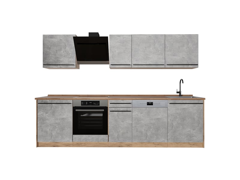  Vicco cuisine, bétonchêne doré, 280cm plan de travail chêne doré  - Conforama A
