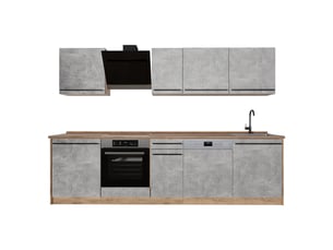 Vicco cuisine, bétonchêne doré, 280cm plan de travail chêne doré