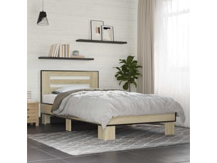 Lit adulte, lit simple, cadre de lit avec tête de lit chêne sonoma 80x200cm cf2584