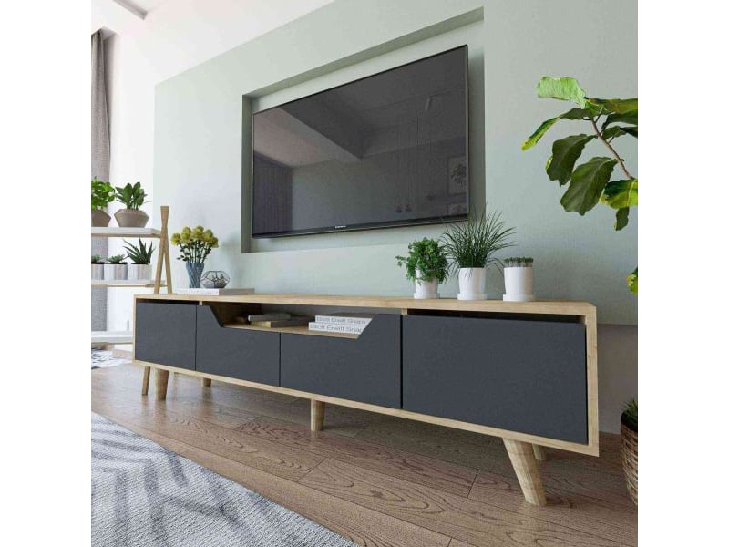  Meuble tv en aggloméré 180 x 29.8 x 48 cm roma anthracite et chêne  - Conforama B