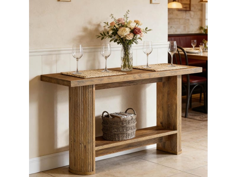  Table console étroite 140 x 30 x 80 cm avec tablette de rangement, marron  - Conforama E