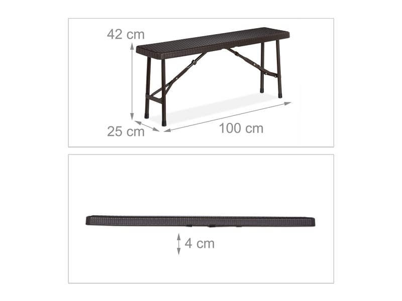  Lot de 2 bancs pliants design extérieur jardin 180 x 30 x 45 cm confortables en plastique brun 13_0010184  - Conforama B
