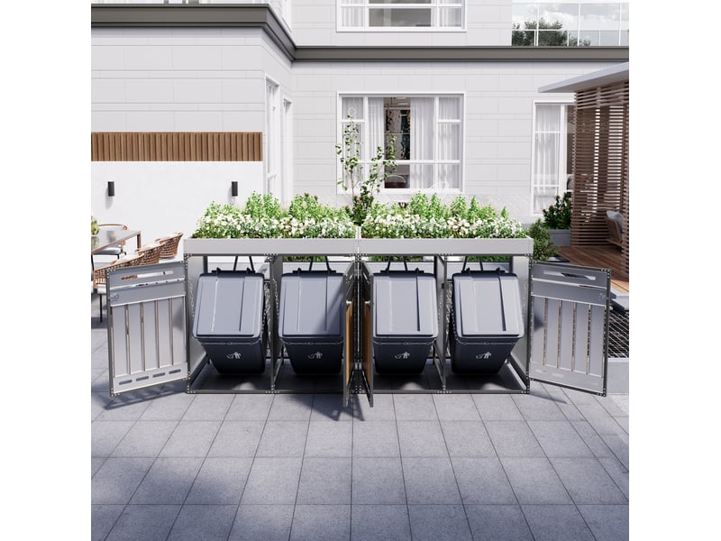 Abri pour 4 bacs à déchets 274x79x125 cm – noir – jardinière intégrée et ventilation sécurisée - Conforama C