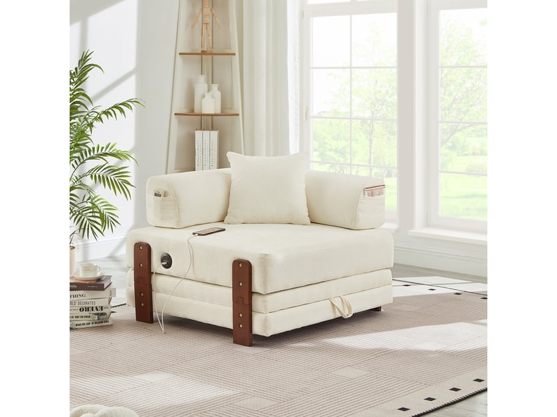  Canapé convertible, canapé-lit — beige, avec accoudoirs, port usb  - Conforama D