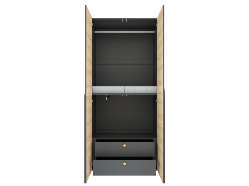 Armoire de chambre 90x50x200 cm avec 2 tiroirs, penderie et porte-pantalons, mdf, bois et gris - Conforama W