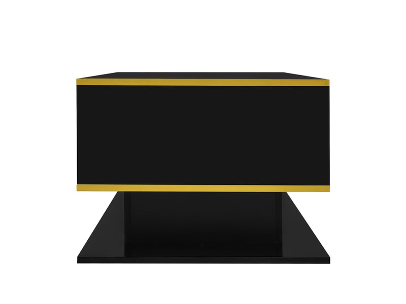  Table basse led avec 3 tiroirs et niche pour salon 100×50×40 cm en panneaux de particules noir et doré  - Conforama D