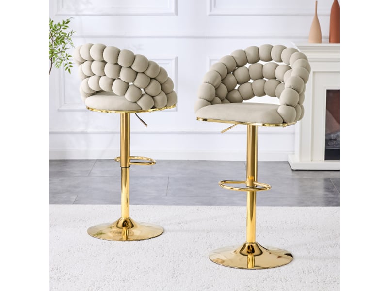  Lot de 2 tabourets de bar réglables, tabourets dorés et gris avec dossier en velours et structure en métal  - Conforama B