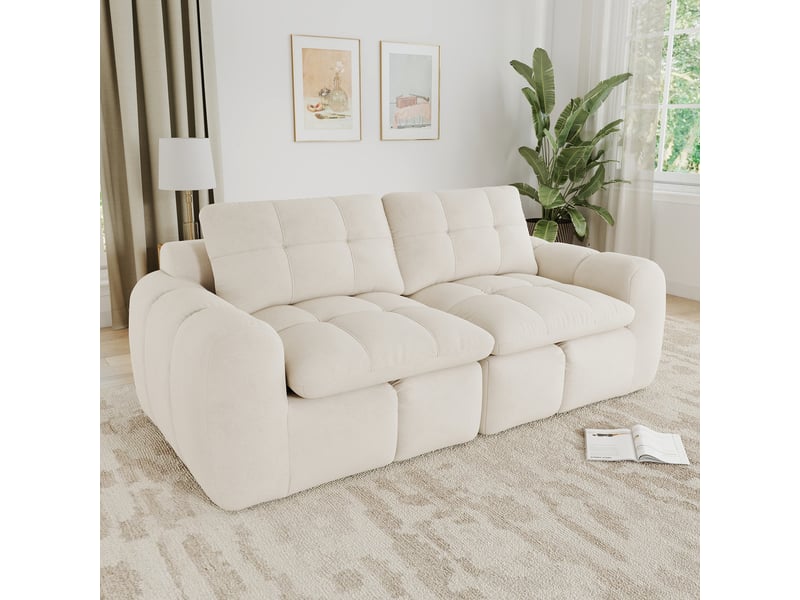  Canapé droit modulable 2 places en chenille beige – 194 x 97 x 68 cm Fay Lum - Conforama D