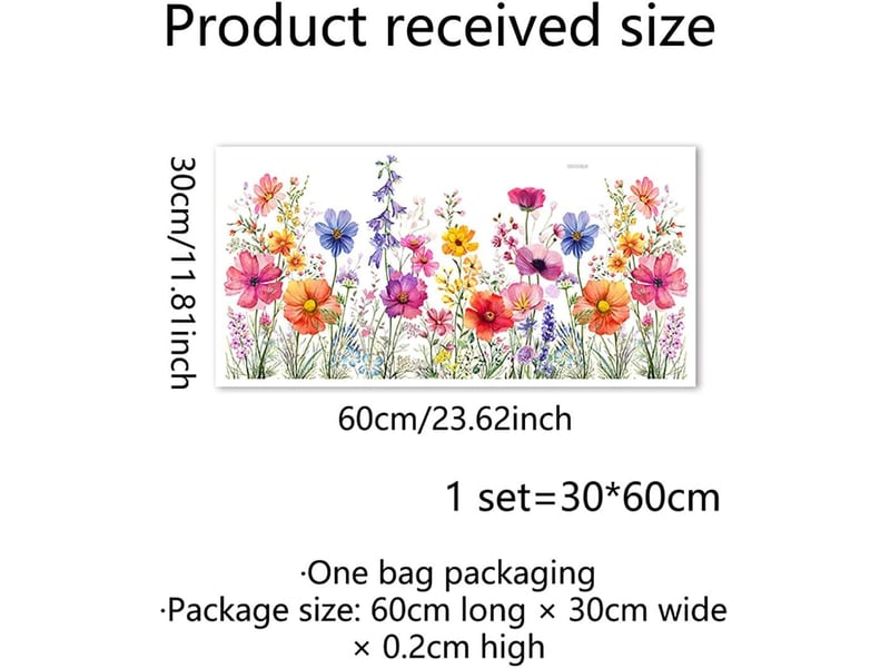  Décalcomanie de fenêtre 30x60cm, fleurs sauvages printempsété – adhérence statique double face, décor floral pour portes et fenêtres-style 2  - Conforama B