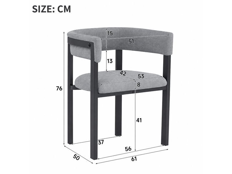 2 chaises de salle à manger confortables et respirantes, adaptées aux restaurants, salons, cafés et autres espaces, style moderne, dossier complet circulaire, tissu chenille, gris - Conforama E