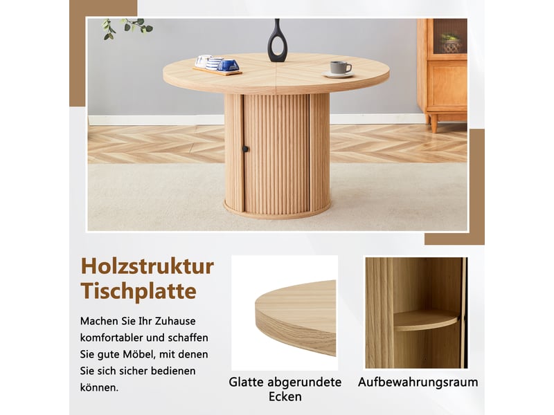 Table à manger ronde,115x115x74 cm,avec rangement,mdf,effet chêne clair - Conforama E