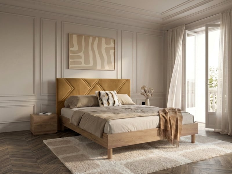  Bobochic lit marvin tissu velours lisse avec lattes massives jaune 180x200 MARVIN - Conforama C