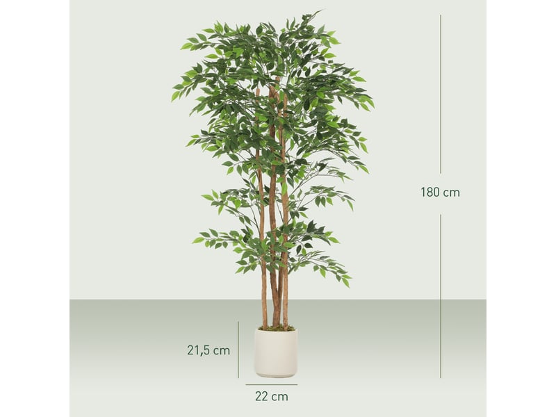  Arbre artificiel de banian, plante artificielle avec tronc en bois massif, pot, pour salon, chambre, bureau, 75 x 75 x 180 cm, vert  - Conforama E