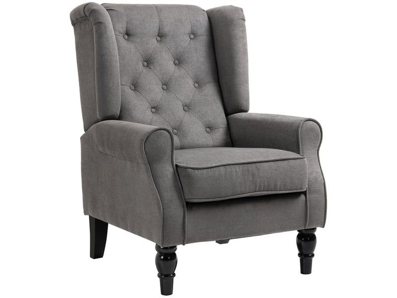  Fauteuil de salon à oreilles aosenyunzhou en velours gris foncé haut dossier capitonné pieds en bois T1003-01-19639 - Conforama C