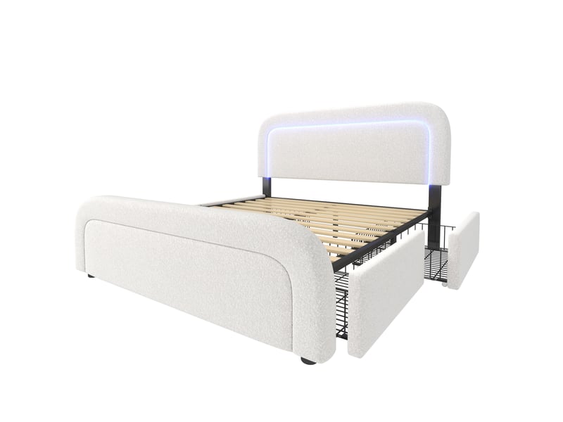 Lit 2 places 160x200 cm – blanc – led, usbtype-c, 4 tiroirs et tête de lit réglable – sans matelas - Conforama D
