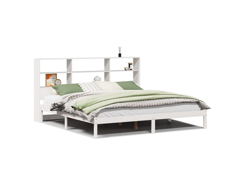 Lit double- lit adulte - lit bibliothèque sans matelas blanc 180x200 cm bois pin massif - Conforama A