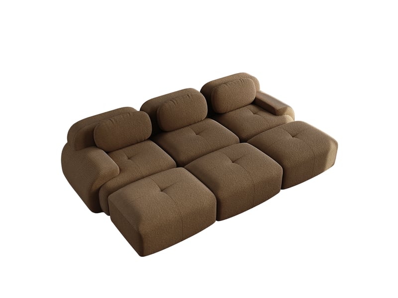  Canapé modulable modenvie 3 places avec 3 poufs en velours côtelé marron 298 x 178 x 70 cm  - Conforama A