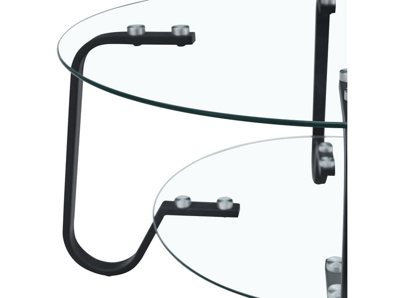  Table basse ronde avec 2 niveaux et plateau en verre de sécurité, structure en métal, pour salon, noir  - Conforama E