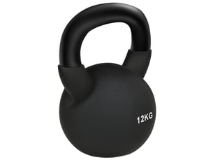 Kettlebell, 12 kg, revêtement plastique, acier, noir, 20 x 13 x 22 cm
