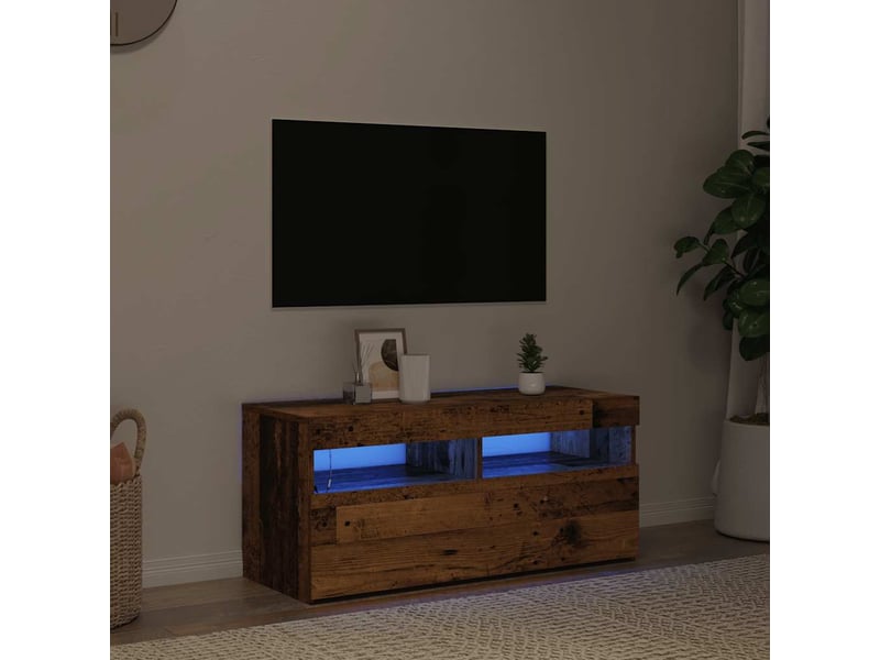  Meuble tv - banc tv - meuble de rangement avec lumières led vieux bois bois d'ingénierie  - Conforama C