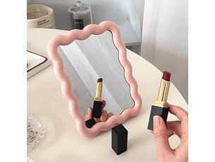 Miroir de maquillage pour coiffeuse à plateau ondulé, joli miroir de voyage, 17 × 13,5 cm, décoration d'intérieur (rose)