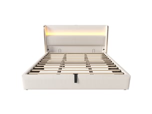 Lit coffre 180x200 cm <strong>RAUMIO</strong> <strong></strong> coloris beige