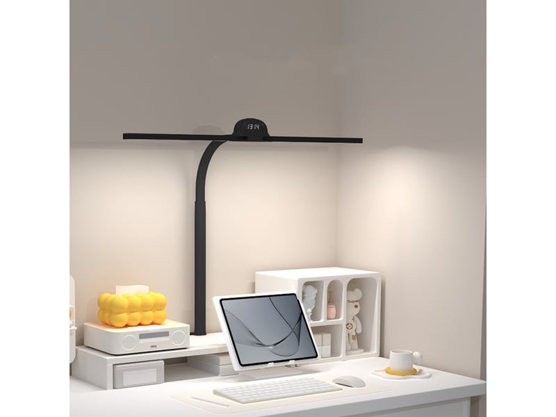  Lampe de bureau double tête avec pince horloge  alarme  rappel de position assise prolongée  avec télécommande  - Conforama E