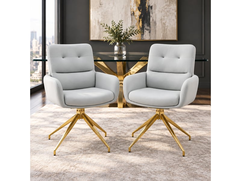 Lot de 2 chaises de salle à manger pivotantes 360° gris clair et doré - Conforama B