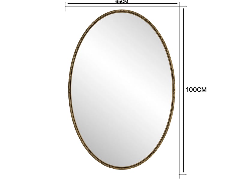 Miroir mural ovale 65x100 cm – doré antique – cadre en fer décoratif, pose verticale ou horizontale - Conforama C
