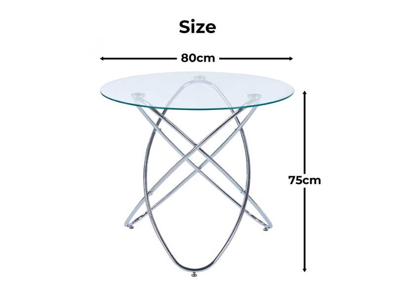 Table de salle à manger moderne pour 4 personnes avec plateau en verre trempé et pieds en métal, pour cuisine et salon, argent - Conforama E