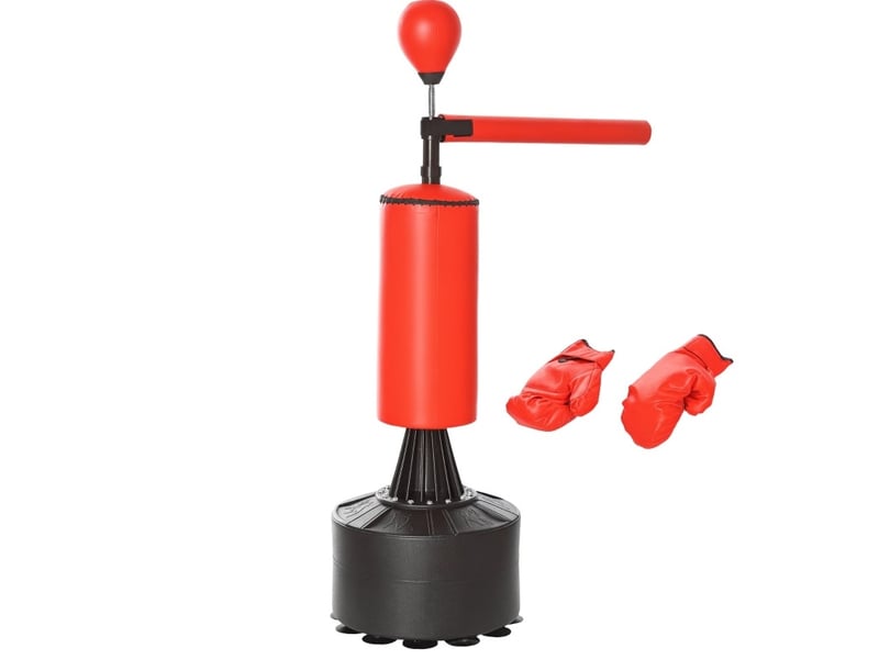 Appareil d'entraînement de boxe 88 x 48 x 155-205 cm – noir et rouge – barre rotative 360° et balle réflexe - Conforama A