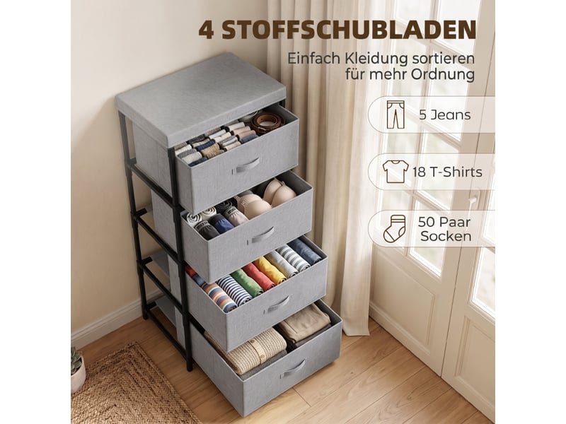  Commode avec structure en acier et 4 tiroirs, 42 x 32 x 80 cm, gris et noir  - Conforama E