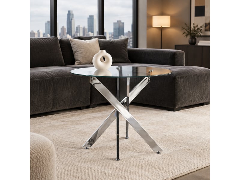  Table à manger en verre et métal argenté  - Conforama D