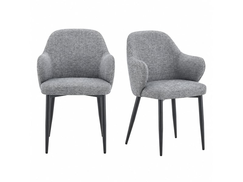  Chaises de salle à manger lot de 2 avec dossier enveloppant  - pieds métal croisés, tissu gris et noir  - Conforama A