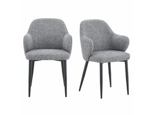 Chaises de salle à manger lot de 2 avec dossier enveloppant - pieds métal croisés, tissu gris et noir