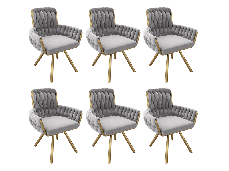 Lot de 6 chaises de salle à manger pivotantes en velours gris  - Conforama A
