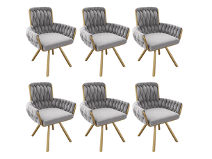 Lot de 6 chaises de salle à manger pivotantes en velours gris