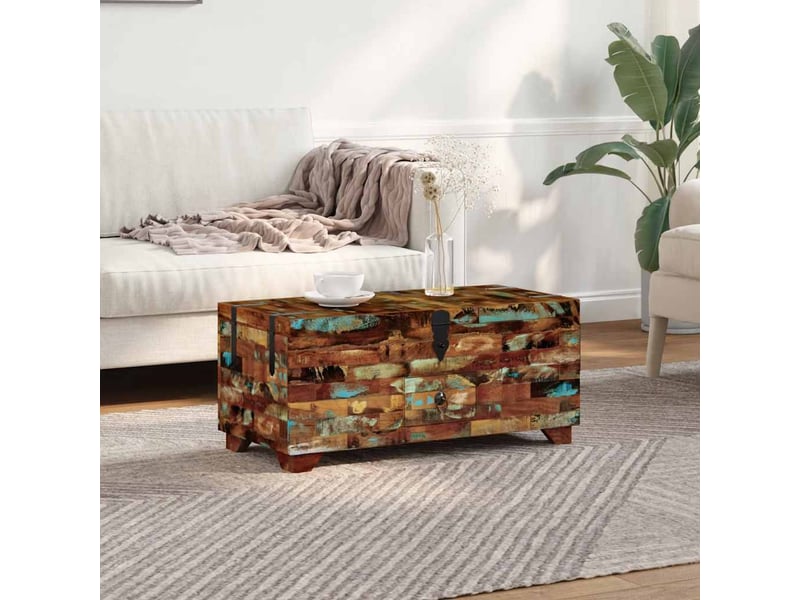  Coffre table basse - table de salon - table à thé bois de récupération massif 80x40x35 cm  - Conforama B