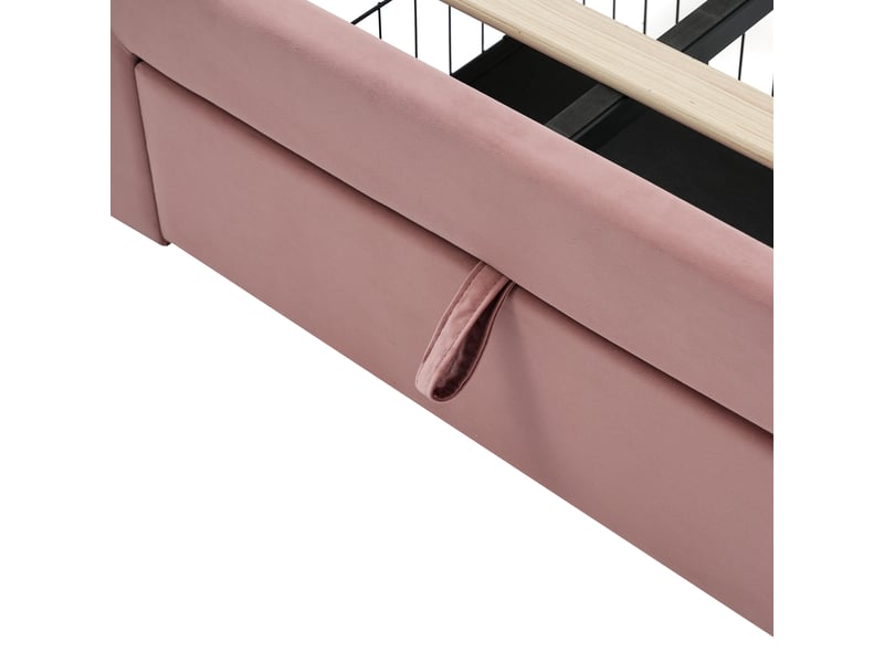  Lit enfant simple led 90x200cm avec tiroir à roulettes, structure en bois, velours, rose, sans matelas  - Conforama E