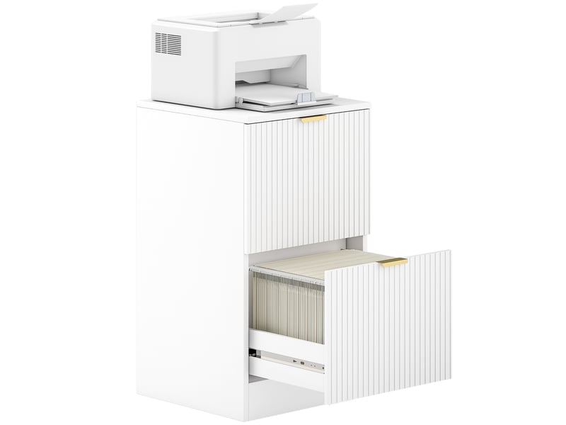  Caisson de bureau à 2 tiroirs, façades cannelées, classeur pour documents a4 ou lettre, 40 x 40 x 71 cm, blanc  - Conforama A