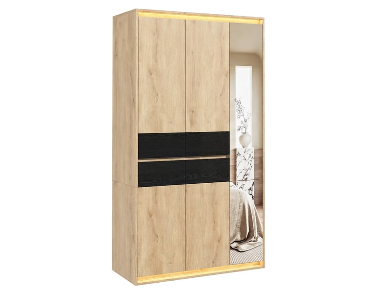 Armoire de chambre avec miroir et led, 4 tiroirs, 2 penderies, 110x47x200 cm, mdf, chêne et anthracite - Conforama A