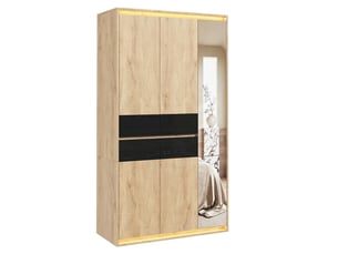 Armoire de chambre avec miroir et led, 4 tiroirs, 2 penderies, 110x47x200 cm, mdf, chêne et anthracite