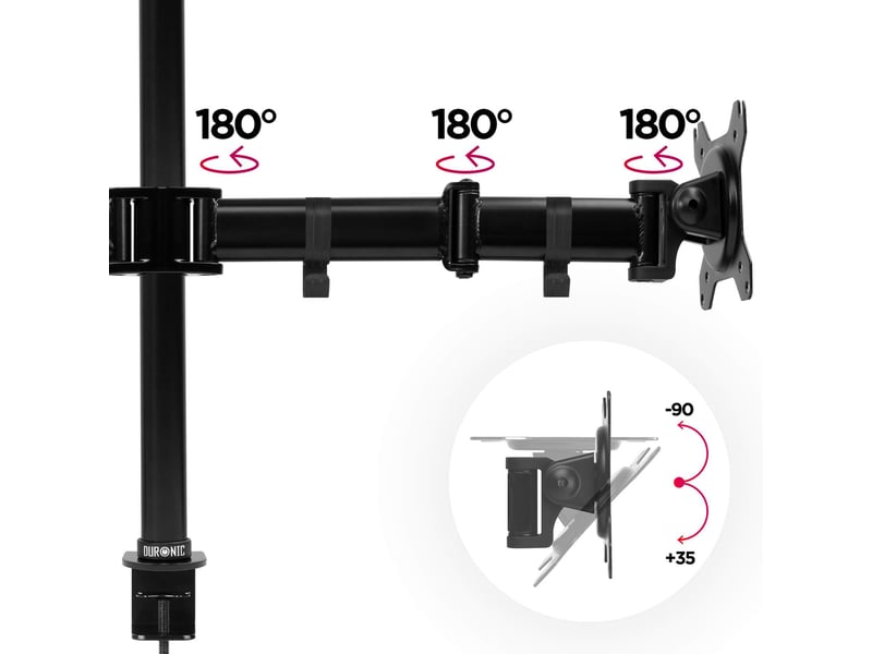 Duronic dm252 bk support de 2 moniteurs à pince pour bureau - hauteur ajustable -rotatif/pivotable/inclinable-compatible avec moniteur dordinateur lcd/led vesa 75/100-potence et bras en acier  - Conforama E