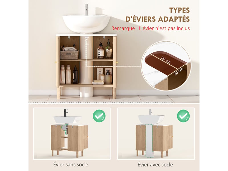  Meuble sous lavabo 60 cm, chêne effet marbre, portes rainurées  - Conforama R