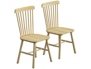 Lot de 2 chaises de salle à manger, chaises cuisine en bois d'hévéa, dossier incurvé, bords arrondis, bois naturel