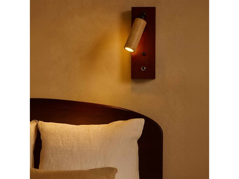  Applique murale orientable en travertin et bois effet noyer iris  - Conforama D