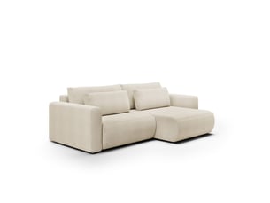 Canapé d'angle réversible convertible   5 places Tissu beige avec coffre de rangement