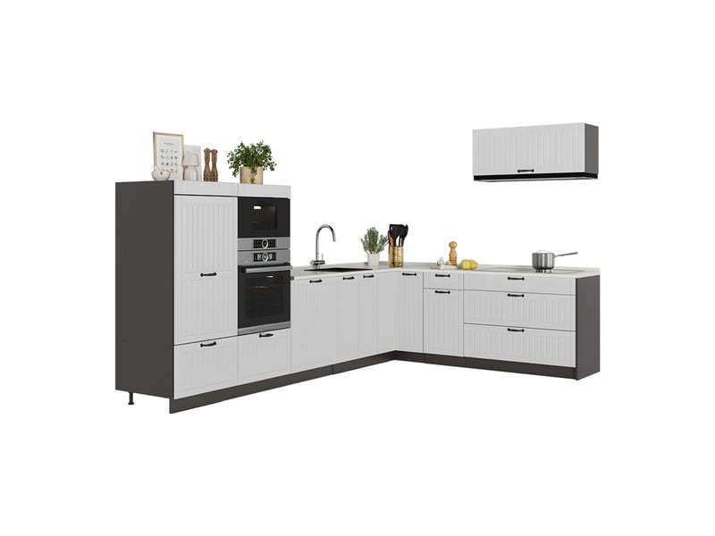 Vicco cuisine en angle, blanc campagneanthracite, 327x51.6cm sans pt - Conforama E
