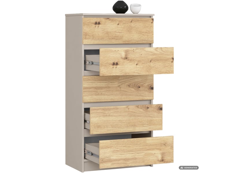 Commode k60 cachemire 60 cm 5 tiroirs couleur chêne artisan mat 60x40x121 cm Commode K60 - Conforama B
