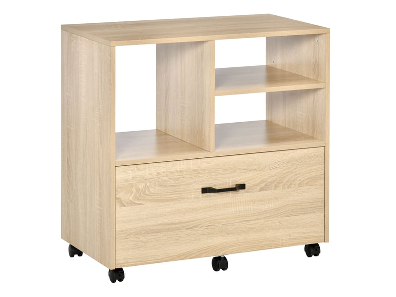  Meuble de bureau multifonctionnel en bois, meuble pour imprimante avec 5 roulettes, tiroir et étagère réglable, 77 x 40 x 73 cm, bois  - Conforama A